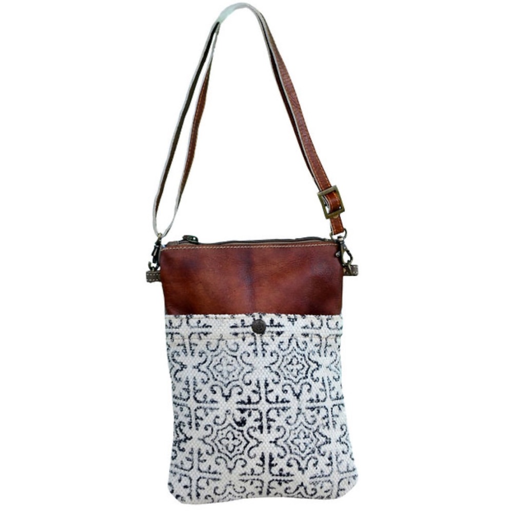 Clea Ray canvas shoulder bag with cowhide